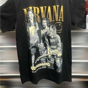 NIRVANA Black and Gold Nirvana Short Sleeve Tee NWOT